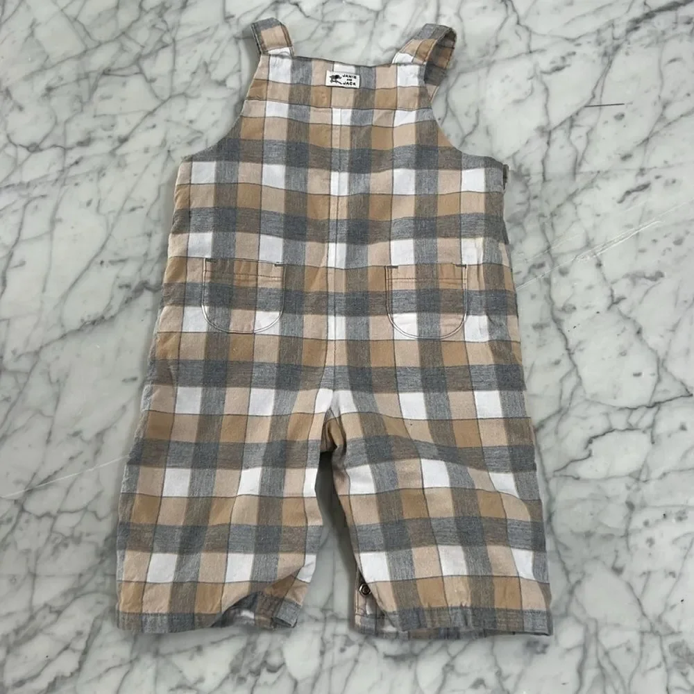 Janie and Jack Elephant Plaid Romper Sz 0-3 Mo